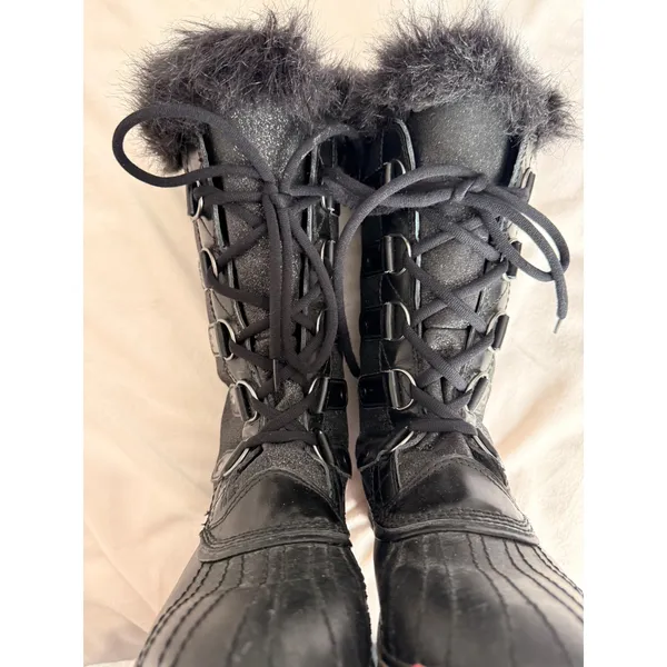 Sorel Joan of Arctic Black Glitter Faux Fur Waterproof Winter Boots Size 9 - Image 10