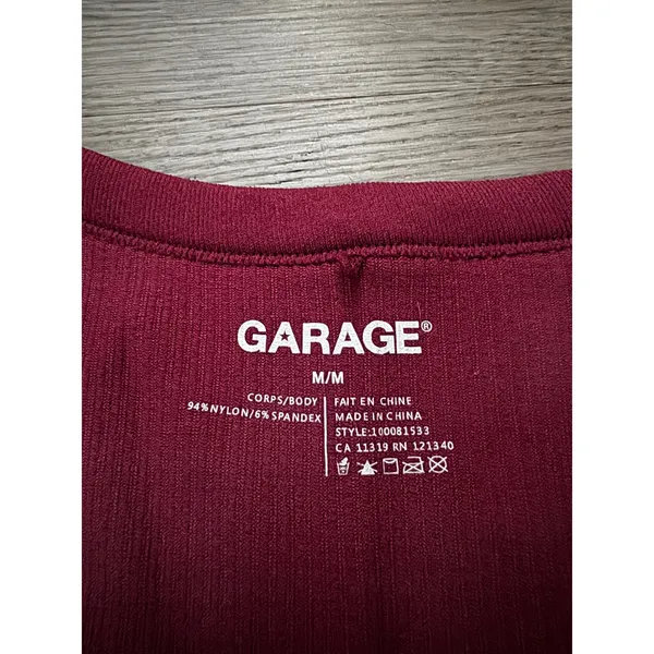 Garage Burgundy Ribbed V-Neck Seamless Crop Top Short Sleeve M/M 100081533 - Image 2