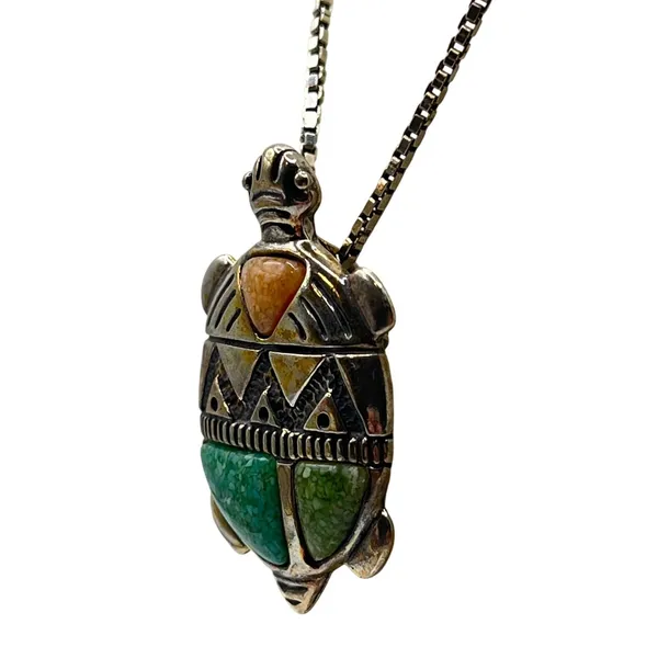 Carolyn Pollack Relios Sterling‎ Silver Turtle Pendant Brooch Necklace Southwest - Image 3