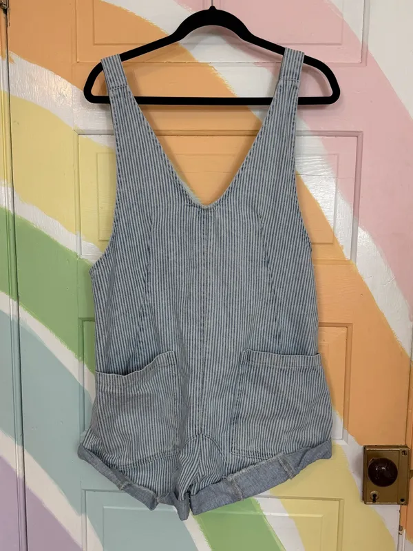 We The Free Free People High Roller Railroad Stripe Cotton Overalls Sz XS 🧡🍄 - Image 4