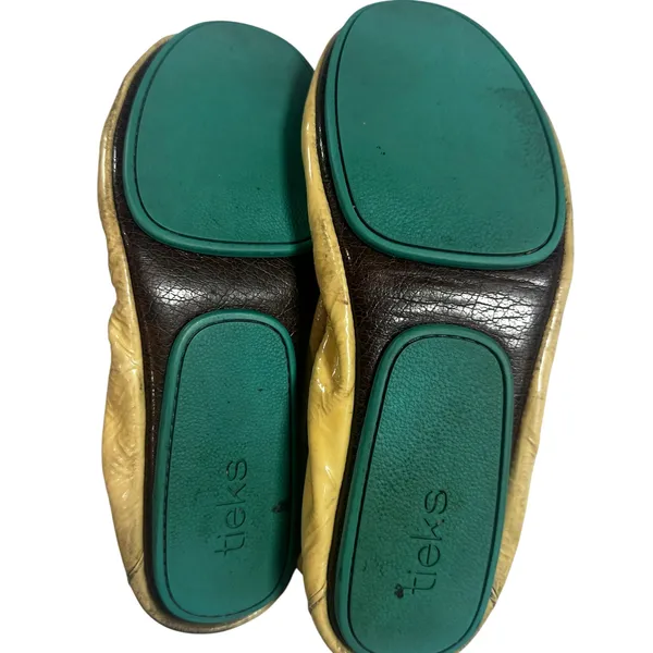 Tieks Patent Leather Cream Beige Green Foldable Travel Ballet Flats Shoes Size 8 - Image 7
