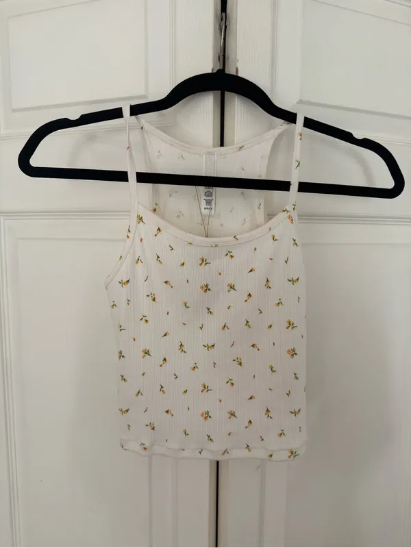 NWT Skims Cotton Rib Cami Marigold Rosebud Print White Crop Size Small - Image 3