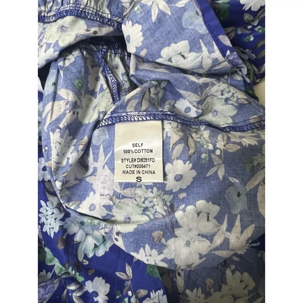 FORE Blue Floral‎ Cotton Tiered Midi Dress Cutout Ring Detail DI8291FO Womens S - Image 3