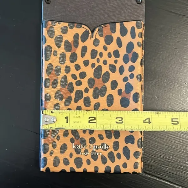 Kate Spade Leopard Spencer Slim Phone‎ Crossbody Bag Saffiano Leather Brown - Image 8