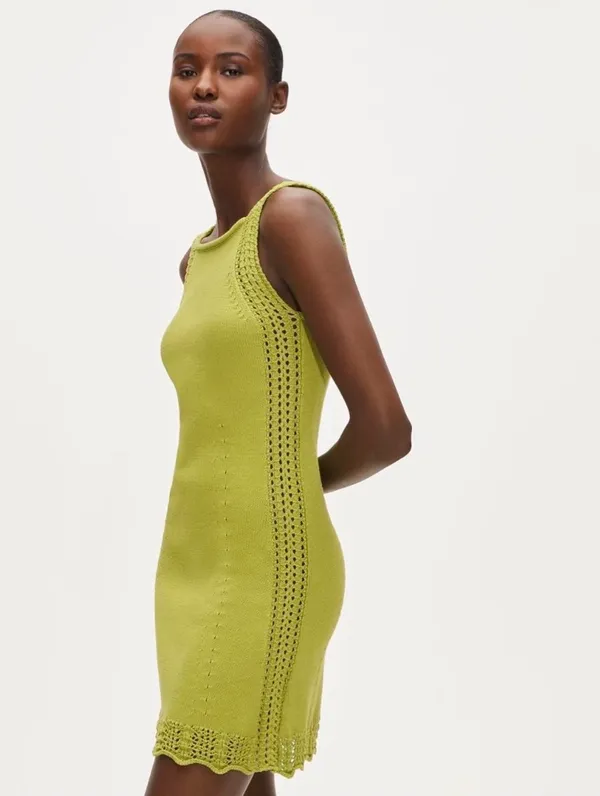 J.Crew cotton crochet-trim mini shift dress in trendy lime green color - Image 3