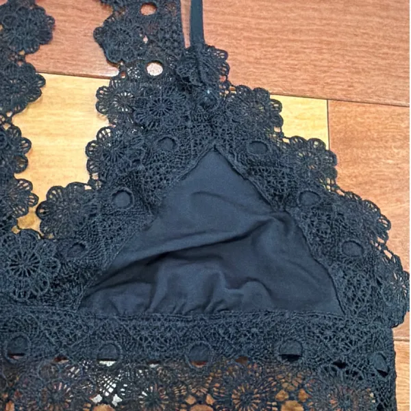 Aerie‎ Bralette Womens Black Crochet Lace Halter Racerback S - Image 5