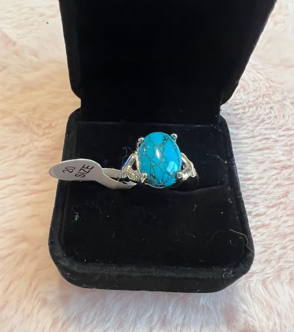 Gorgeous Faux Turquoise and Silver Gemstone Ring Size 20/10 US - Image 2