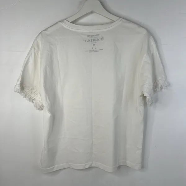 Ariat Size M Tassel Top Relaxed Fit Short Sleeve‎ Cloud Dancer Pullover Women's - Image 7