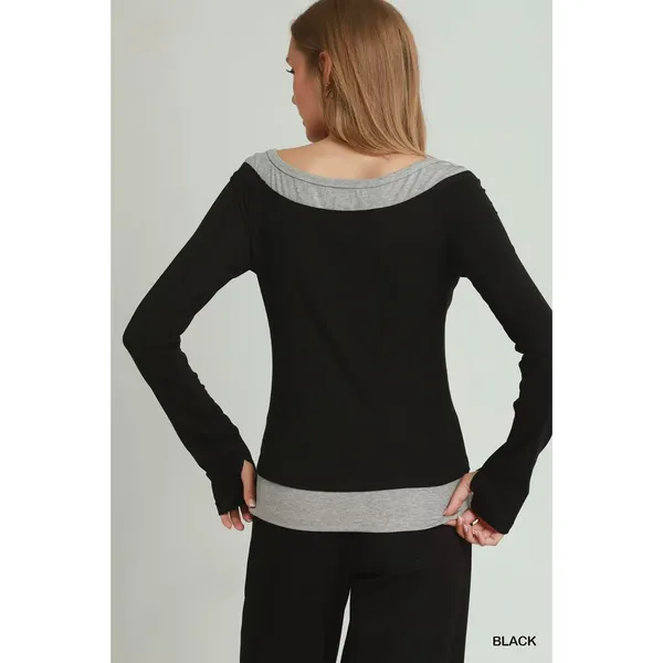 Umgee Layered Twofer Long Sleeve Top‎ - Large - Image 3