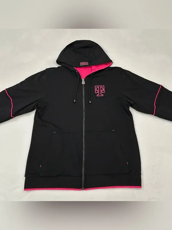 T-Mobile Black & Pink Full Zip Up Reversible Hoodie Sweatshirt Women’s Size L - Image 6