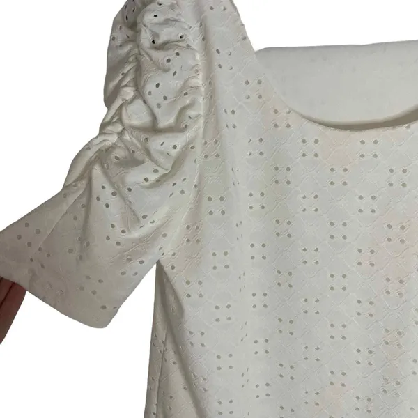 CeCe White Eyelet Puff Sleeve Blouse‎ Scoop Neck Top Small Coquette Feminine - Image 4