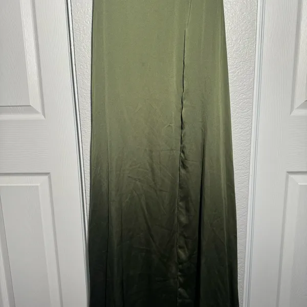 Dessy Collection • Formal Gown • Olive Green • 2R • Off Shoulder • Bridesmaid - Image 4
