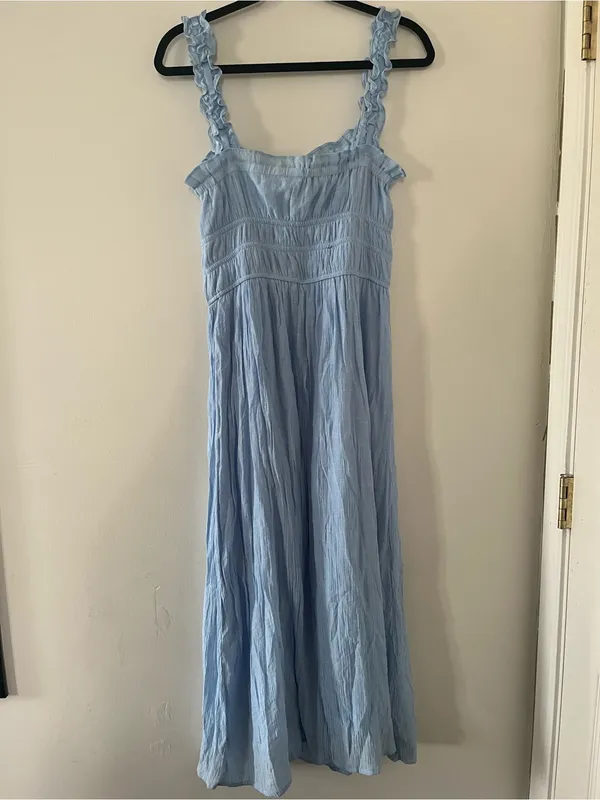Francesca's Collections Light Blue Ruffle Midi Dress Medium Cottagecore Coquette - Image 7