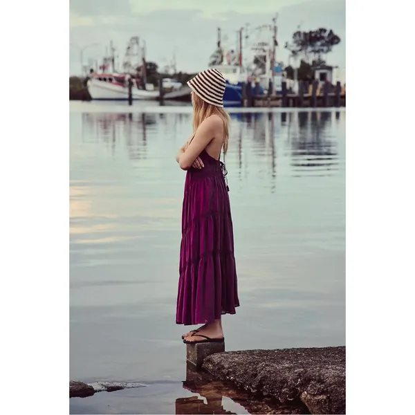 Free People Bohemian Witchy Horizon Coast Maxi Dress Dark Plum Medium NWT - Image 3
