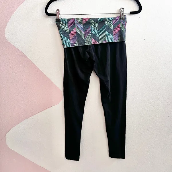 Victorias Secret PINK Black Logo Fold Over Leggings Y2K 2000s‎ Stretch Yoga XS - Image 3