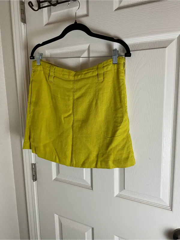Free People Can't Blame Me Linen Blend Mini Skirt Size 6 Lime Yellow Mini - Image 2