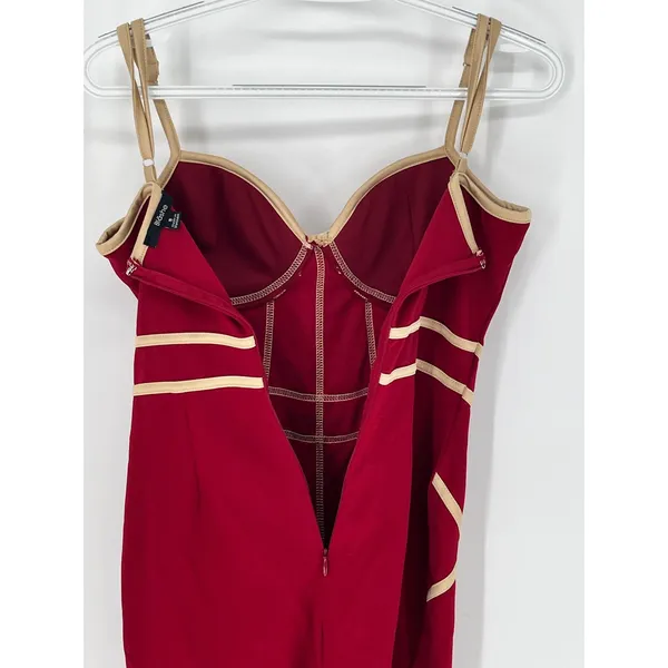 BLASHE Bodycon Dress Sz Small Burgundy Tan Bustier Bandage Spaghetti Straps Sexy - Image 11