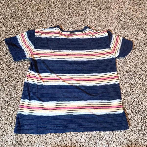 American Eagle Womens‎ XS Striped Pocket Tee Navy Blue Pink Yellow Short Sleeve - Image 5
