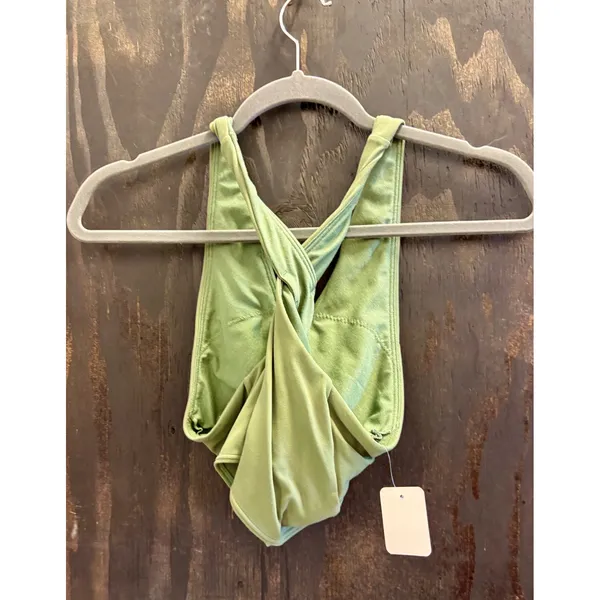 Lululemon Twisted Front Cross Back Sports Bra Olive Green Yoga Top Size M - Image 3