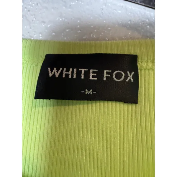White Fox Project 5 Ribbed Baby Tee Lime‎ Green Graphic Fitted Top Size M - Image 4