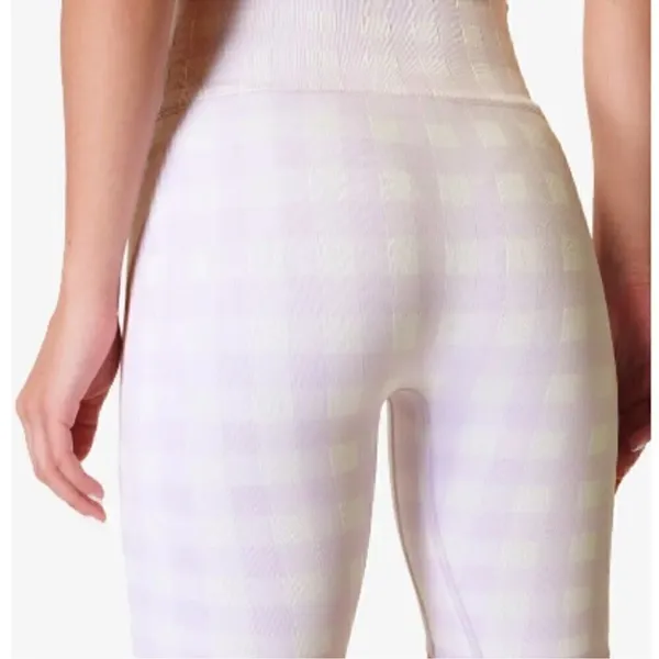 Sweaty Betty Gingham Lavender and White High-Waisted Biker Shorts Medium 8” - Image 4