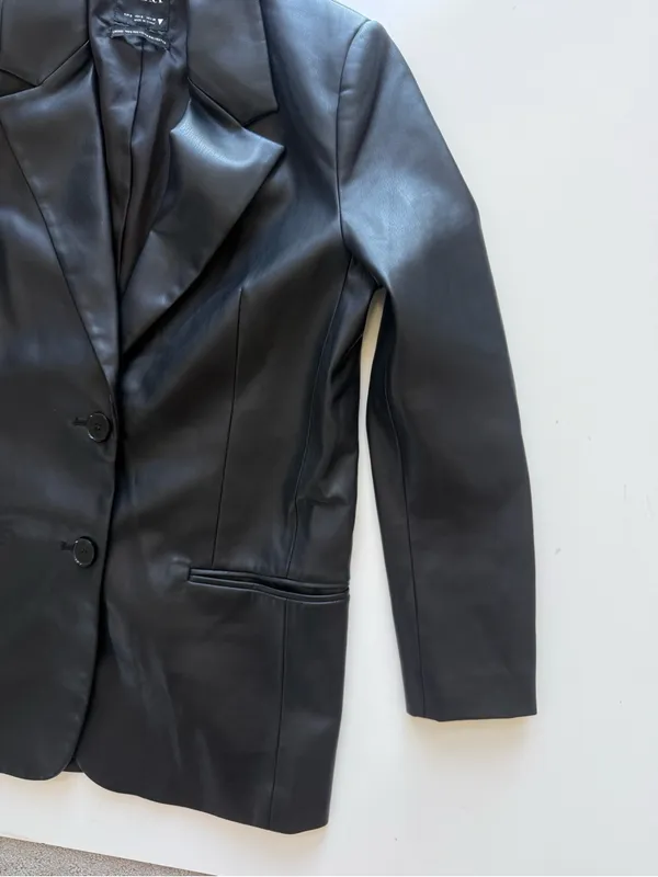 Zara Faux Leather Black Jacket Size Small - Image 6