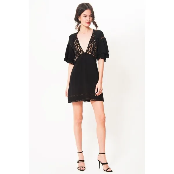 For Love and Lemons Carmine Black Lace Ruffle Sleeve Cami Mini Dress - Image 4