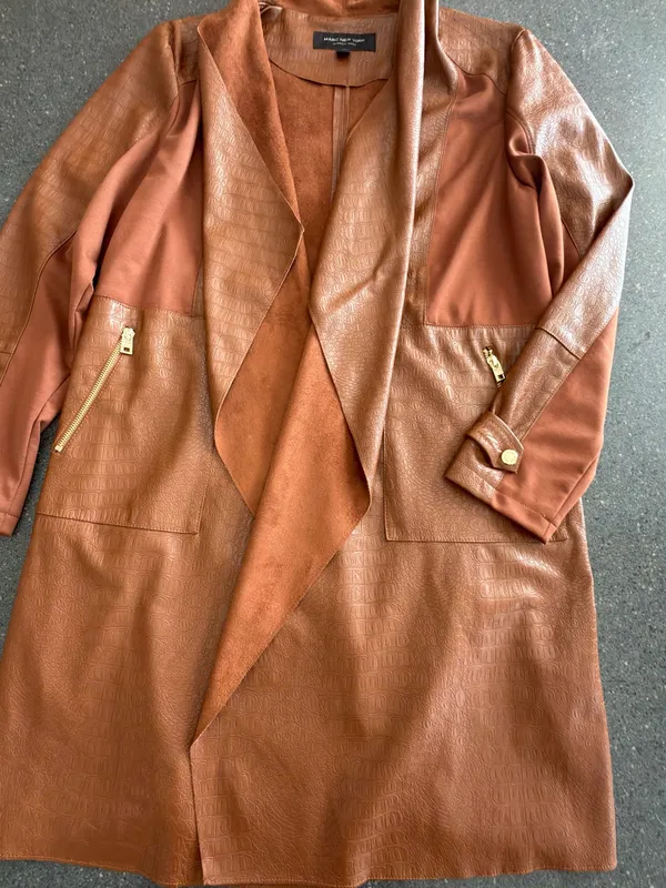 Marc New York by Andrew Marc Brown Croc-Embossed Open-Front Drape Jacket L - Image 5