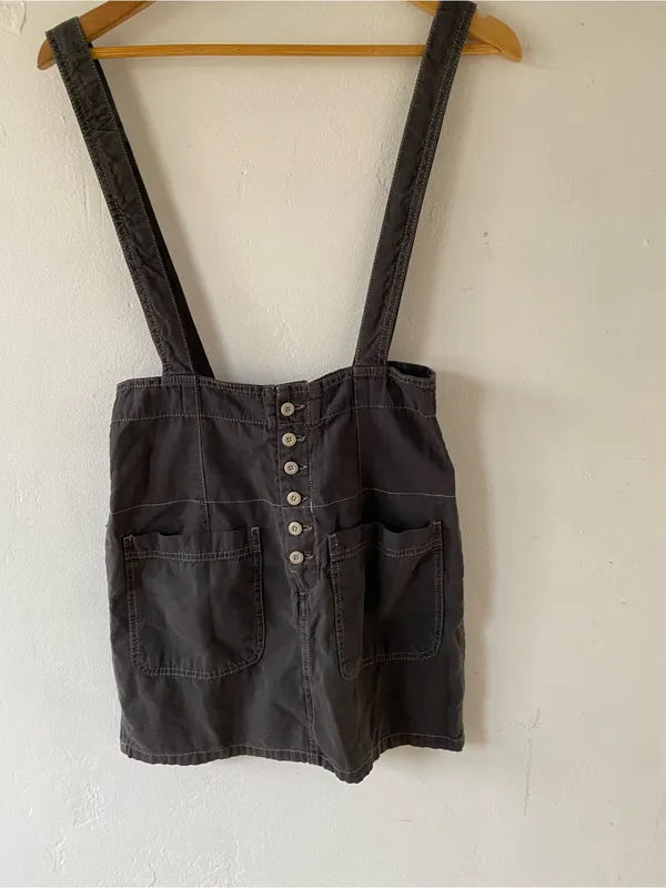 Free People cotton Charcoal Button-Front Pinafore Mini Skirt - Image 9