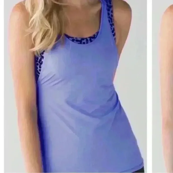 Lululemon Periwinkle Racerback‎ W/Cheetah Print Sport Bra - Image 2