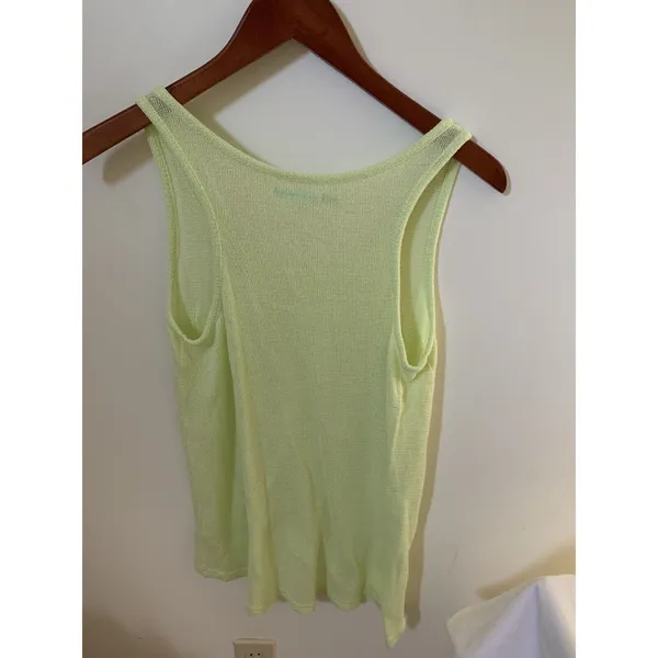 Maurices Womens Size M Sweater Tank Top Shirt Neon Yellow High Low Open Knit - Image 4