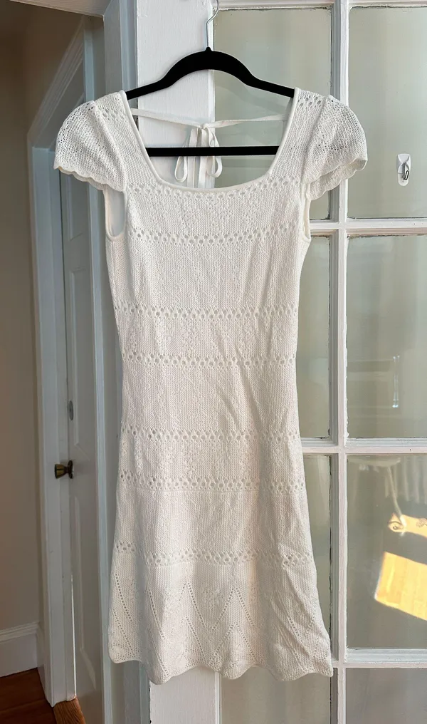 Loveshackfancy Elvirie Crocheted Mini Dress In White - Image 2