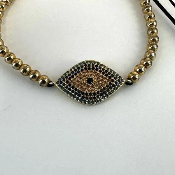 Rhinestone eye adjustable bracelet Gold - Image 6