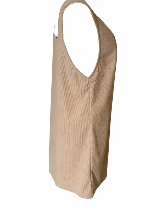 SHEIN Beige V-Neck Sleeveless Mini Dress - Image 3