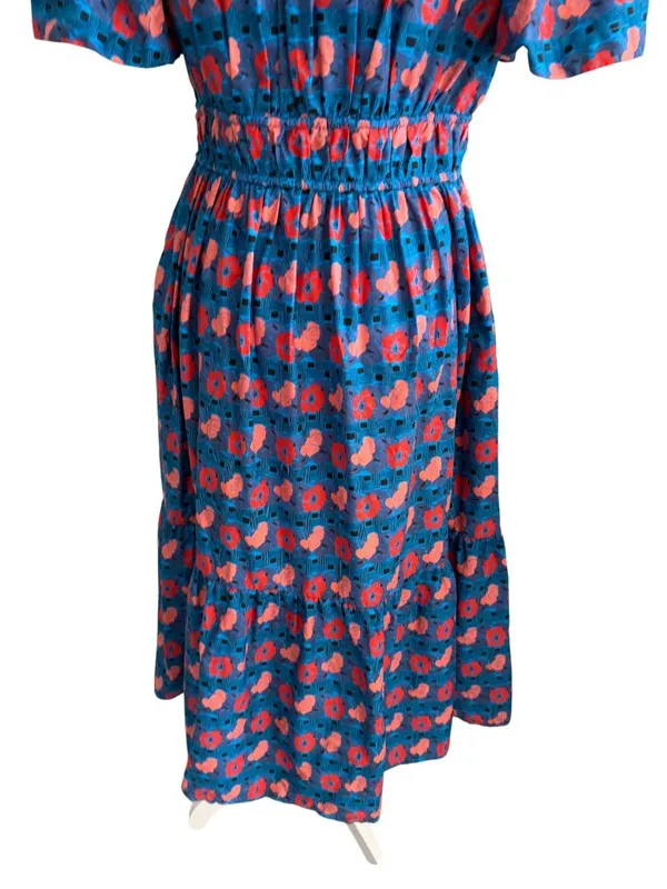 TUCKERNUCK Blue Red Tropical Floral Print Dress Size Medium - Image 9