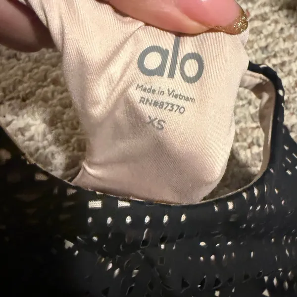 ALO Yoga Illuminate Black Nude High Neck Laser Cut Sport Bra- Size XS - Image 9