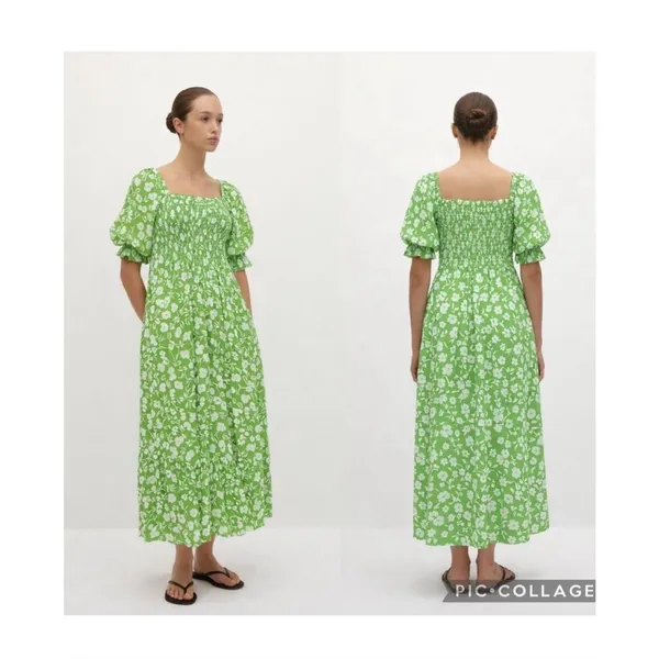 Faithfull the Brand Olinda Green Ivy Floral Puff Sleeve Maxi Dress Size 4 Small - Image 8