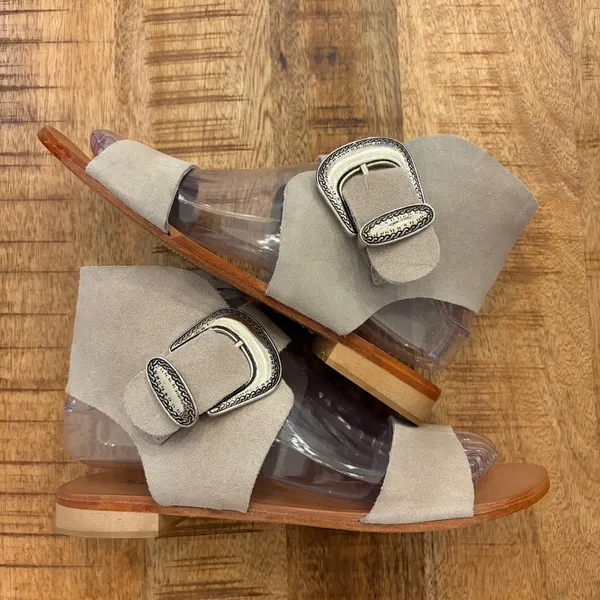 Free People Suede Western Buckle Sandals Women 36 US 5.5 Boho‎ Hippie Cowgirl - Image 3