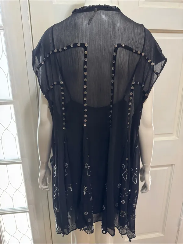 Free People Aston Black Studded Button-Front Sheer Tunic Dress Size Medium. A1 - Image 12