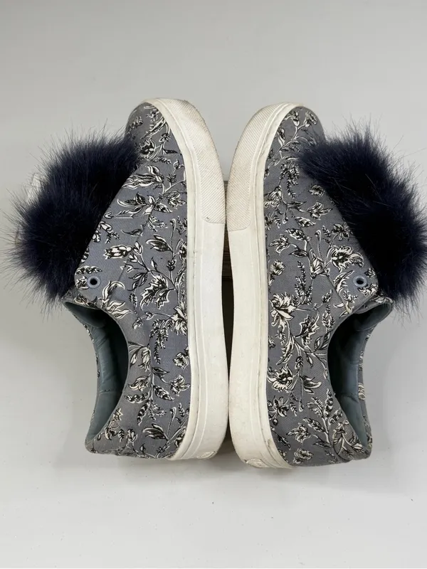 SAM EDELMAN Women's "Leya" Pom Pom Slip On Blue Floral Canvas Sneakers-8 - Image 5