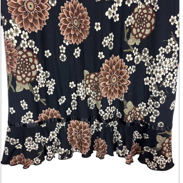 Kona Dress Large Black Floral Grunge Empire Waist Ruffle Y2K Whimsigoth Boho - Image 5