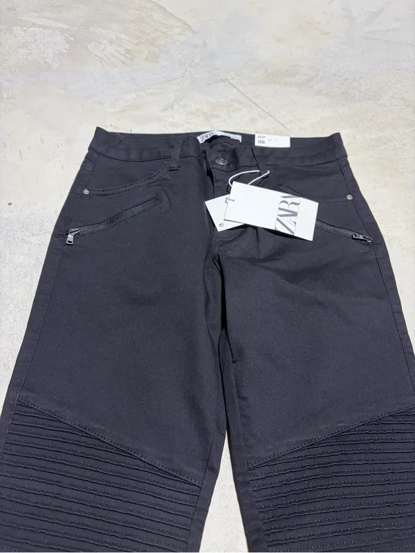 Zara NWT Black Ribbed Knee Moto mid rise Skinny Jeans 6 - Image 2