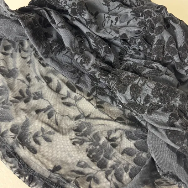 Black‎ Velvet Burnout Ruched Mesh Top Sweetheart Neck Whimsigoth Sheer Steampunk - Image 3