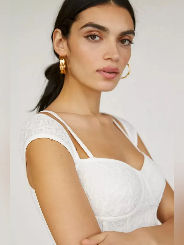 Anthropologie White Jacquard Strappy Corset‎ Textured Midi Dress - Image 4