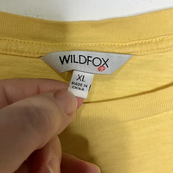 Wildfox radiate positivity hi-low t-shirt yellow‎ womens size XL peace sign boho - Image 3