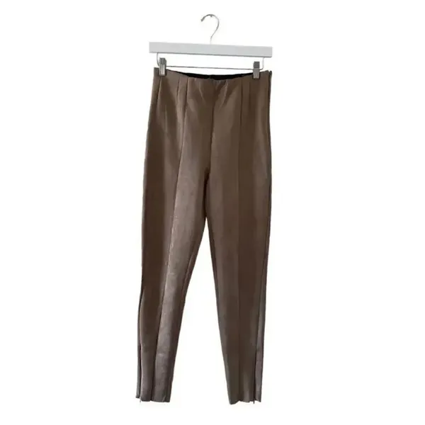 ZARA Faux Suede Legging Trouser Medium Camel Brown Seamed Ankle-Zip SZ M #1128 - Image 3