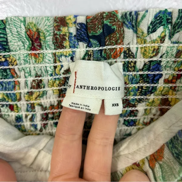 Anthropologie Floral Cropped Embroidered Ruffle Bustier Spaghetti Strap Top XXS - Image 7