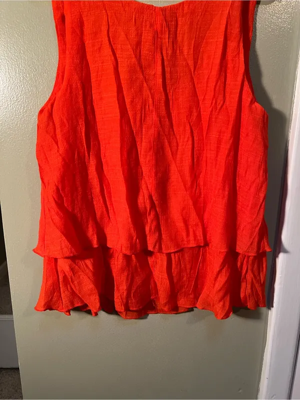 Women’s Size Large Sleeveless Blouse Scoop Neck Tiered Bright Orange Viscose - Image 8