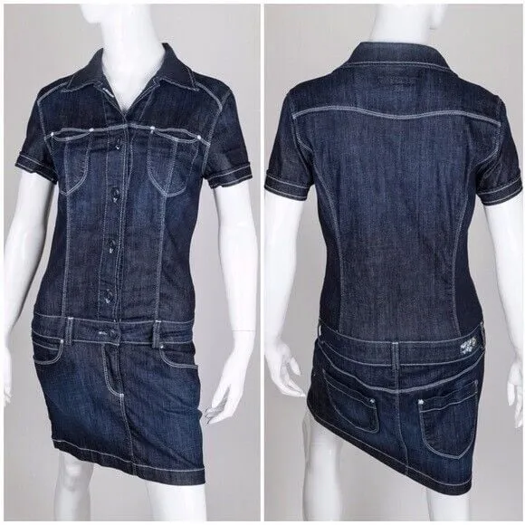 AG Adriano Goldschmied The Marilyn Denim Shirt Mini Dress Y2K Indie Sleaze - Image 3