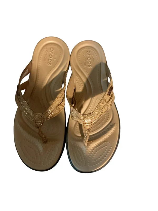 New Crocs Capri V Shimmer Gold Flip Flop Sandals - Women's Size 8 - Image 2